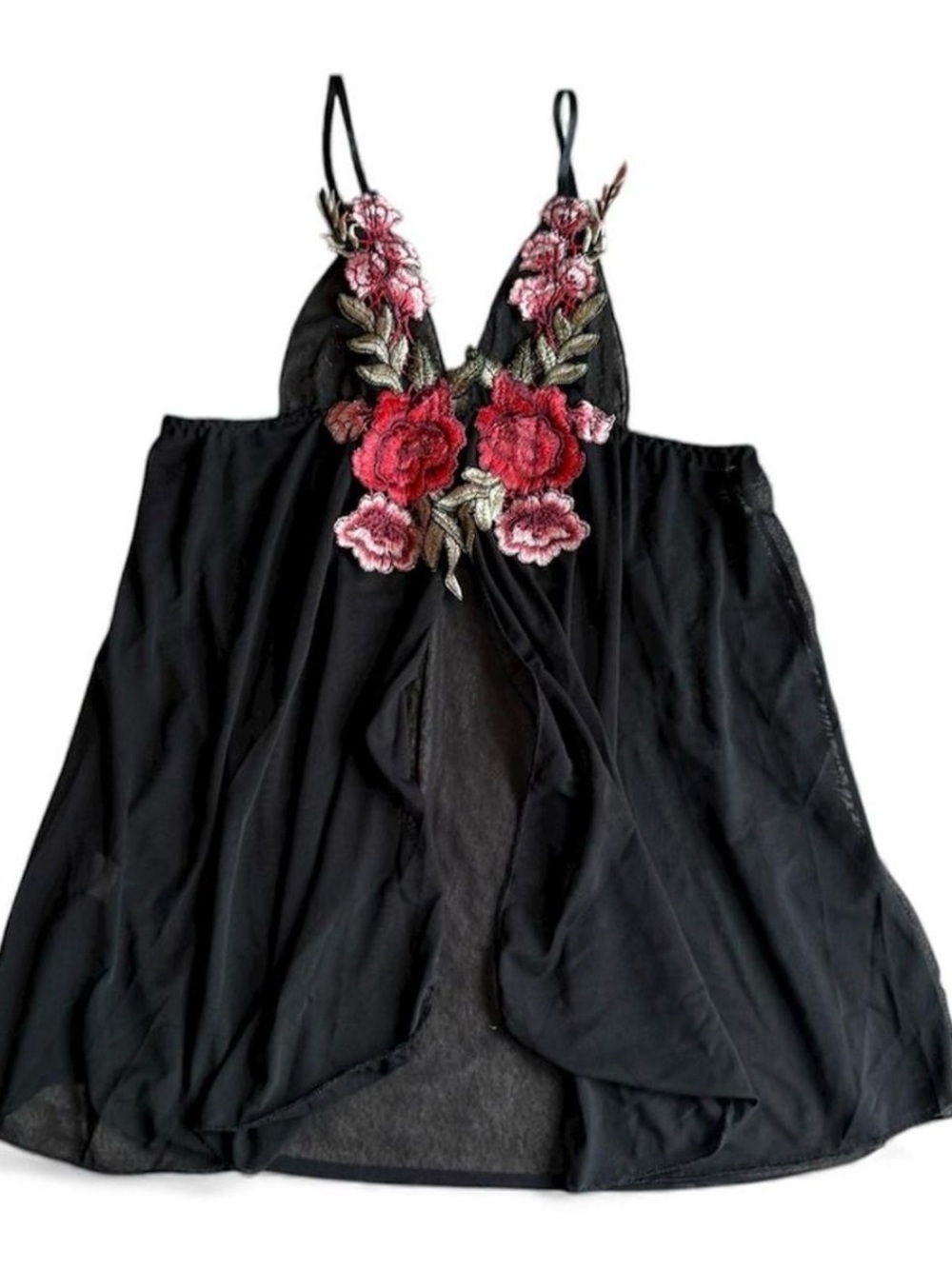 Black Floral Appliqué V-Neck Camisole Lingerie Top